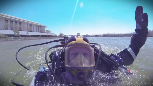 Our GoPro catches an MPD diver breaking the surface of the Potomac