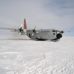 A U.S. Air Force C-130 on skis